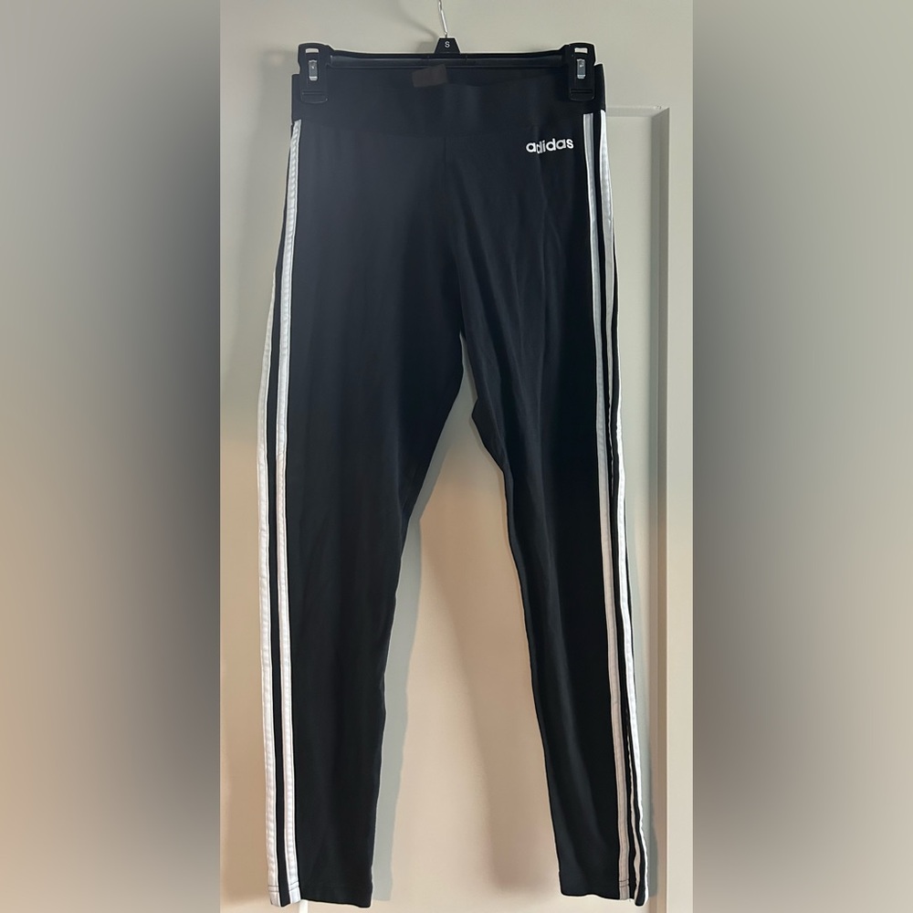 adidas Black Leggings with White Side Stripes for women